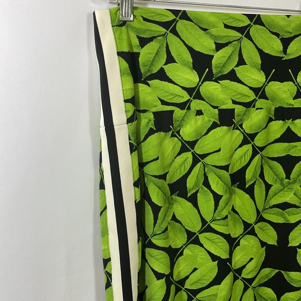 Norma Kamali Green Leaf Botanical Print Side Stripe Midi Pencil Skirt Size M - Picture 2 of 7
